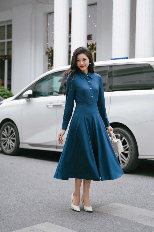 Sixdo Mallard Green Woven Flared Dress